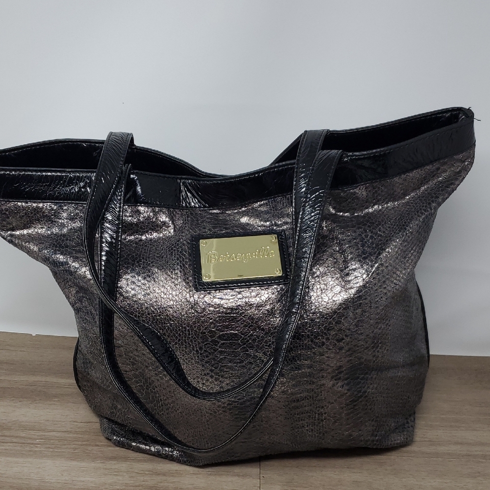 Betsyville Black and Silver Tote with Textured Metallic Finish